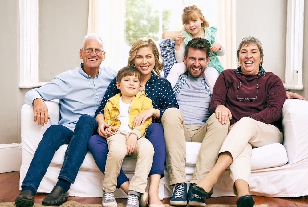Family sitting on couch